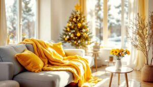 Diese Farbtupfer in Gelb verwandeln ein tristes Winterwohnzimmer in einen warmen, hellen Raum